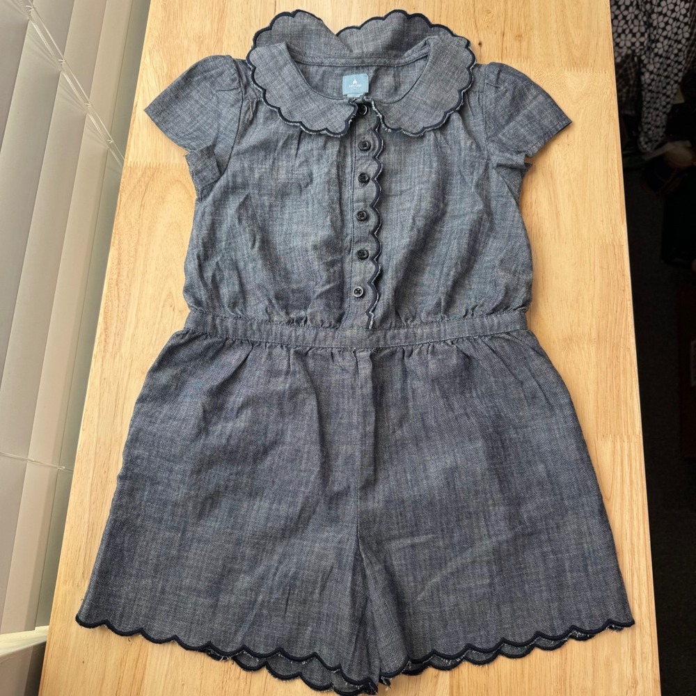 BabyGap Chambray Jumpsuit Girls Gray Scalloped Trim Collared One-Piece - 5 Yrs‎